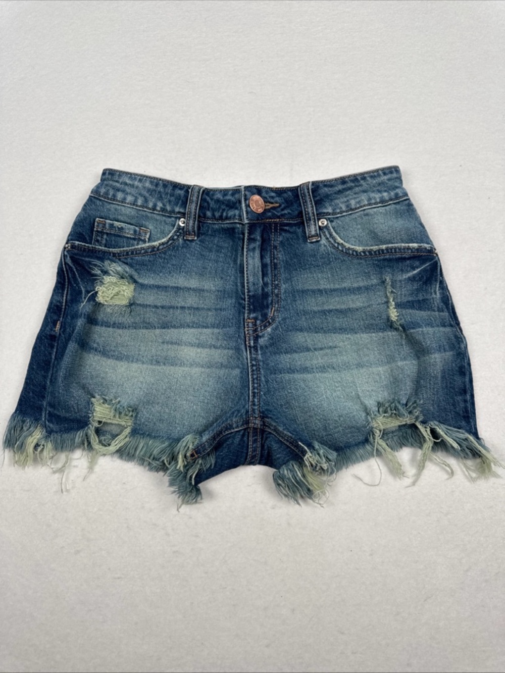 YMI Cutoff Denim Shorts Womens 26 Distressed Frayed Hem Med Blue Jean Shorts EUC